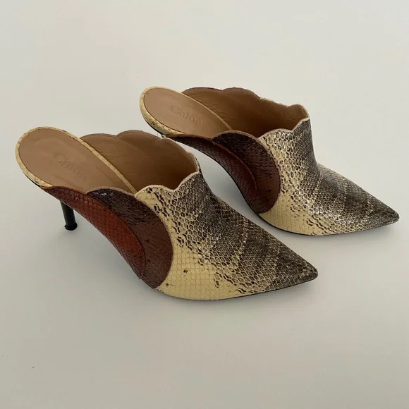 Chloè Snakeskin Mule Heels Size EU 38 Excellent Condition - Picture 2 of 14